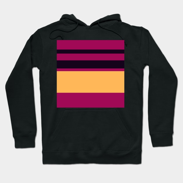 A fashionable patchwork of Almost Black, Dark Fuchsia, Brick Red, Dark Peach and Pastel Orange stripes. Hoodie by Sociable Stripes